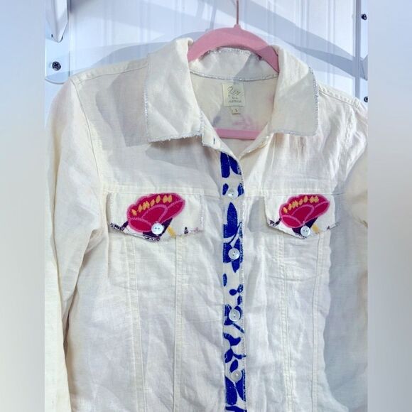 RYY Embroidered Cream Jacket with Blue Accents *SIZE: S - Picture 2 of 7